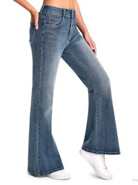 Women's Mid Rise Bootcut Stretchy Jeans Flared Denim Pants